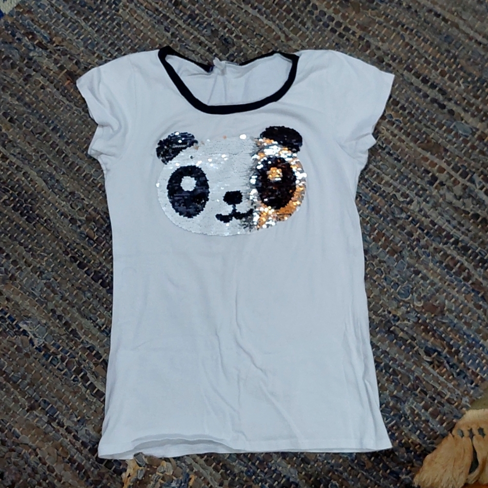 White panda sequin t-shirt